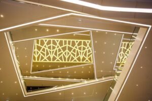 Geometric false ceiling with LED lights