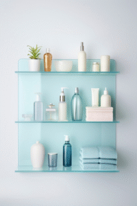 Bathroom wall with built-in niches for toiletries
