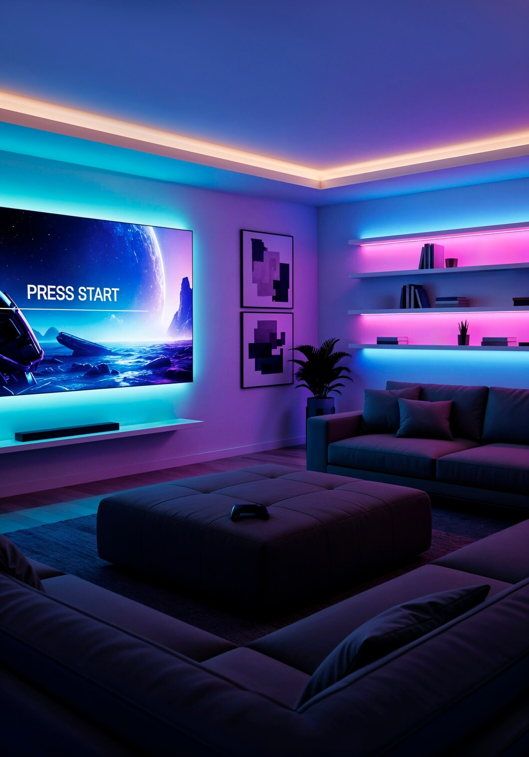 Smart LED panel lighting creating a relaxing and modern atmosphere
