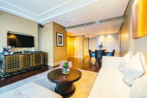 Luxury living space featuring POP and gypsum ceiling designs