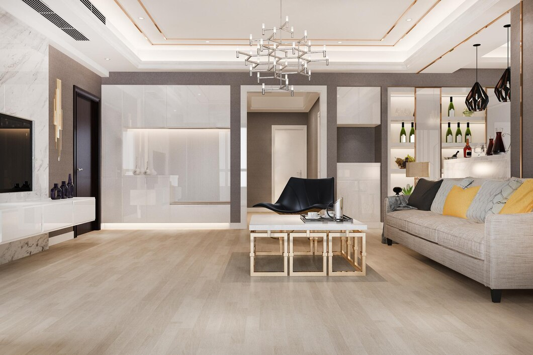 Trendy floor tiles enhancing aesthetics in living rooms, kitchens, and bedrooms
