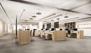Modern corporate office interior design with open layout