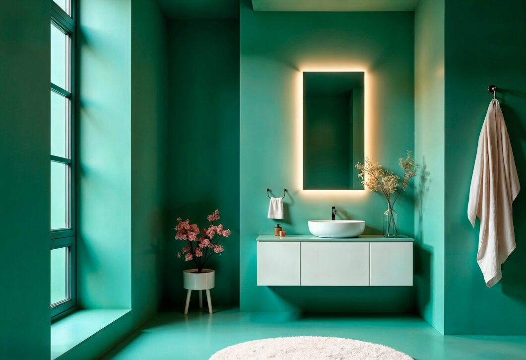 Bathroom with black and white high-contrast theme