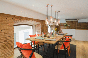 Modern bathroom with LED mirror lighting